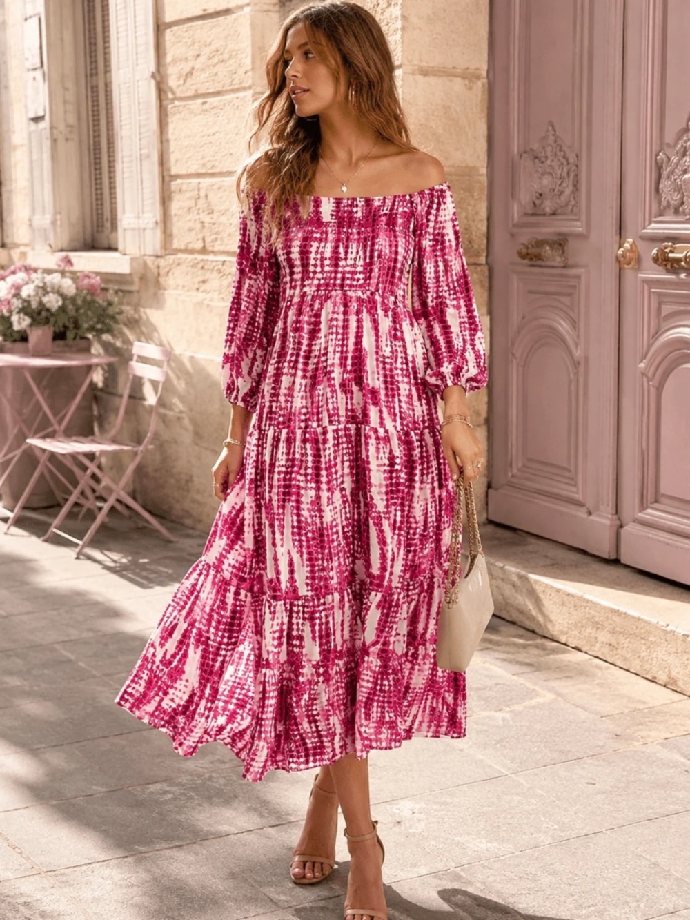 "Entro" Women's 3/4 Sleeves Square Neck Mock Animal Print Maxi Dress